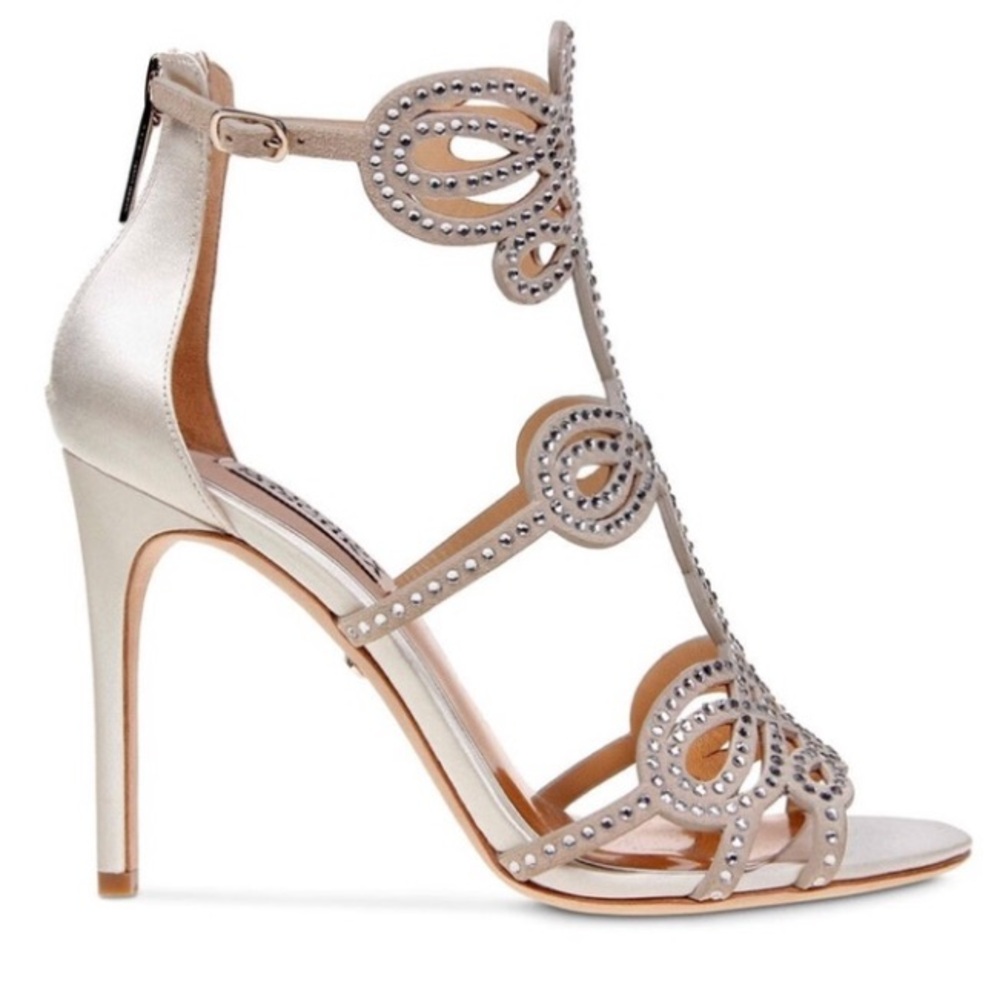 Badgley Mischka Terry Sparkly Rhinestone Heels Gold Strappy Bridal New Years - Picture 2 of 8